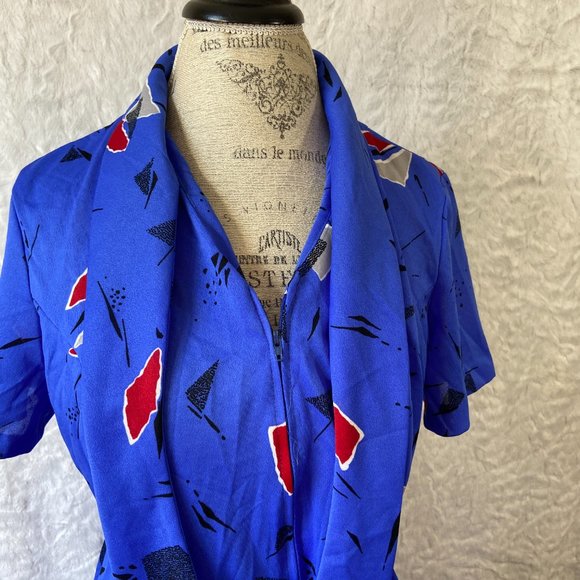 Vintage 70's Handmade Abstract Print Tie Secretary Dress - Picture 7 of 8